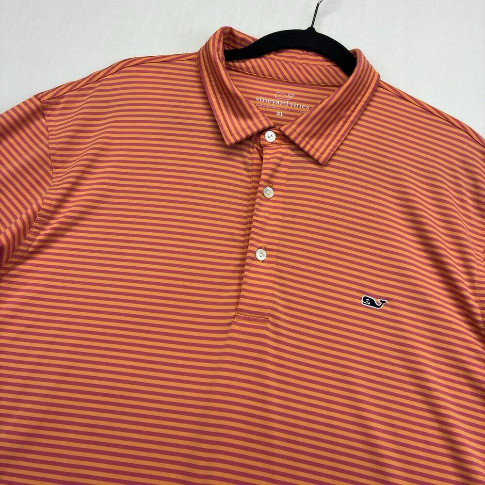 Vineyard Vines Polo Shirt Men XL Orange Pink Striped Performance Stretch